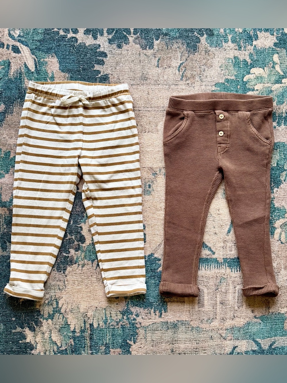 Bundle of Two H&M Kids Organic Waffle Knit & Striped Comfy Pants - 3T